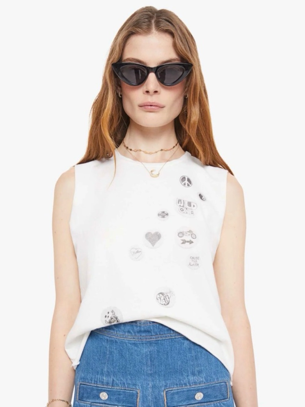 NWT MOTHER White Sleeveless Muscle Tee - Lil Goodie Goodie Tee-S